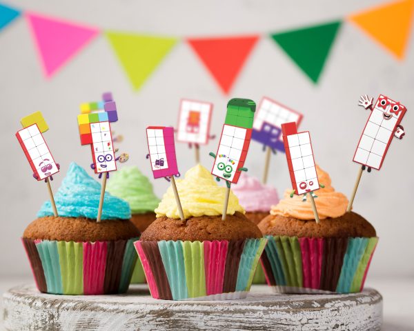 Number Blocks Theme Personalized Cup Cake Topper Hot on Sale